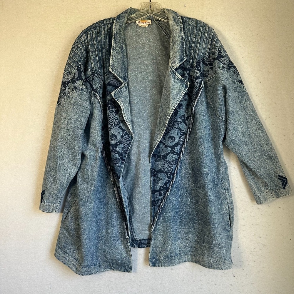 Sunny Lady Vintage Acid Wash Denim Jacket Women's Blue Oversized Retro Coat 16W